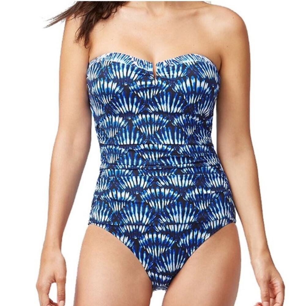 Tommy Bahama Strapless One Piece Swimsuit Blue Tie Dye 6